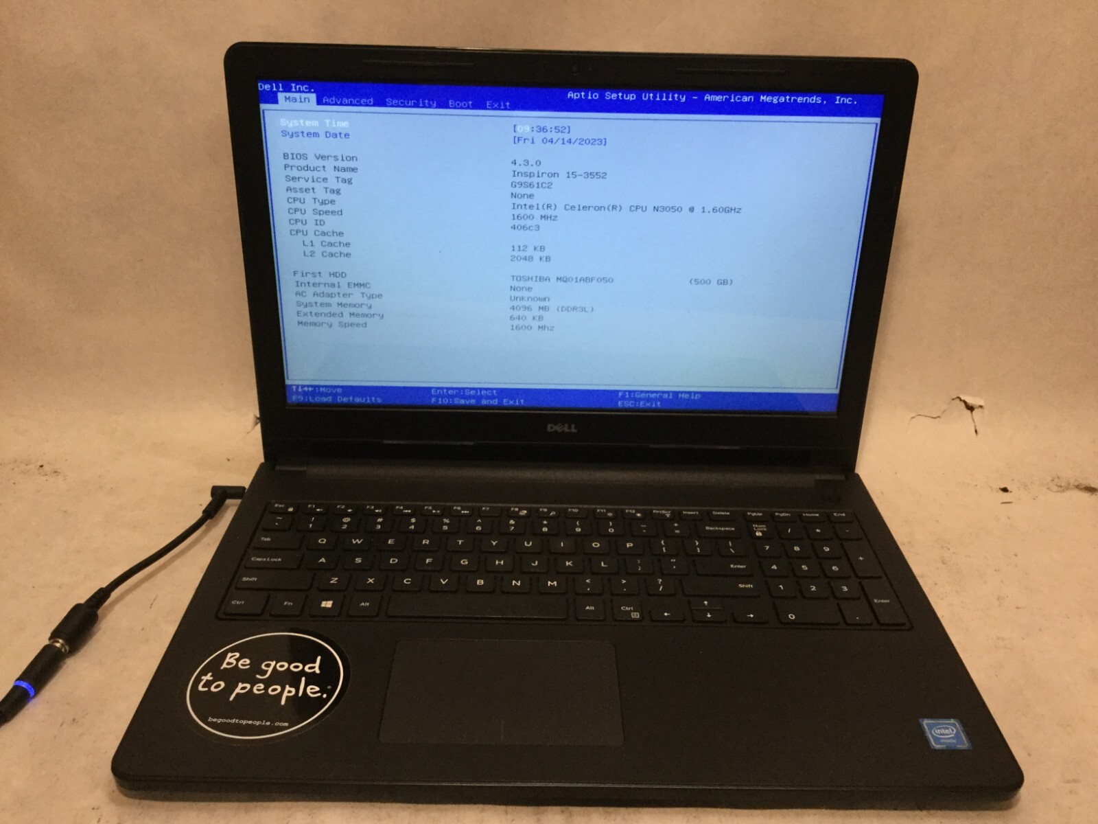 Dell Inspiron 15-3552 / Intel Celeron N3050 @ 1.60GHz / (MISSING PARTS!) -MR