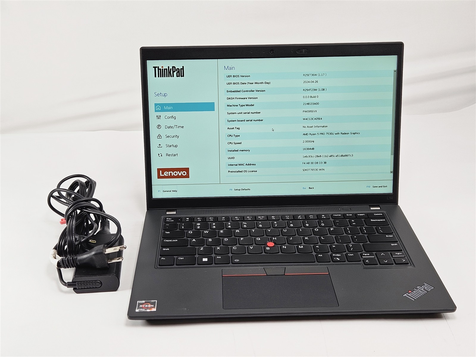 Lenovo 14″ ThinkPad L14 Gen 4 AMD Ryzen 5 Pro 7530U 16GB No SSD 87% Battery Cap