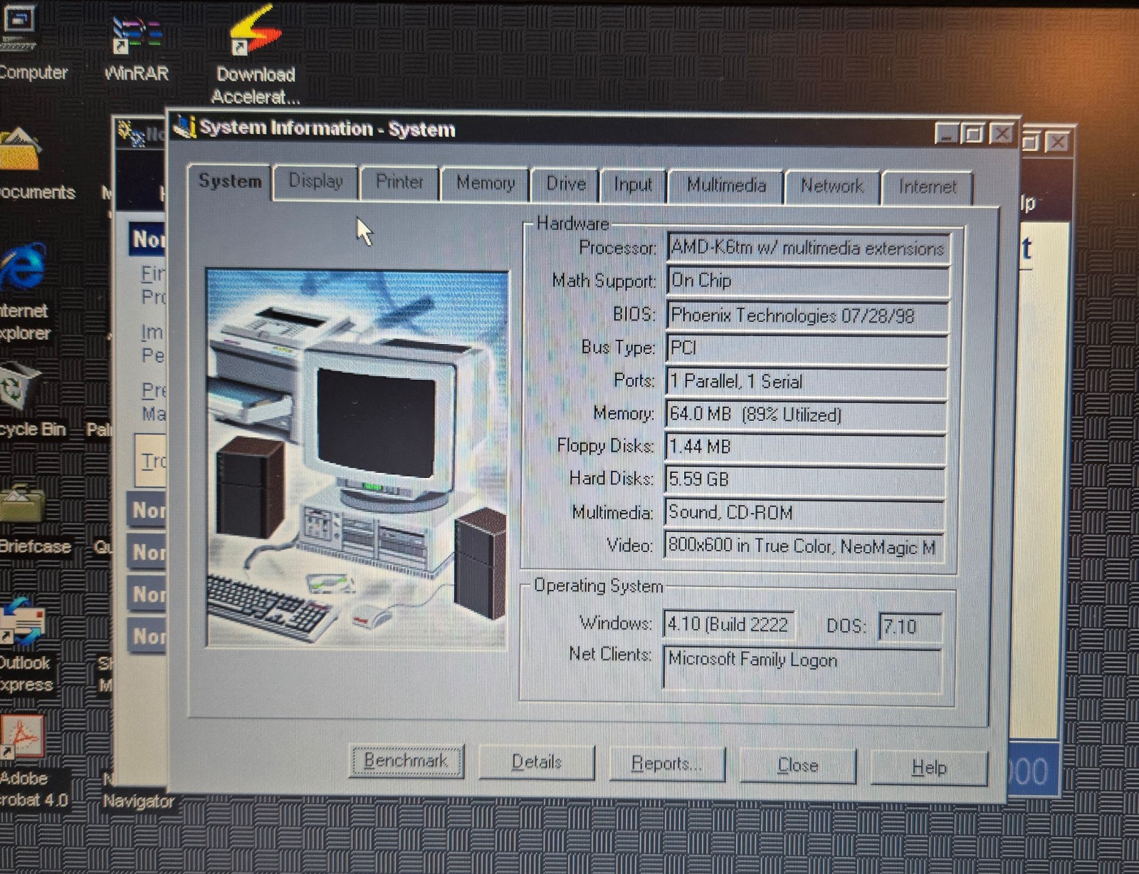Vintage NEC Ready 230T (AMD K6 @ 300 MHz, 64 MB RAM, Win98SE)