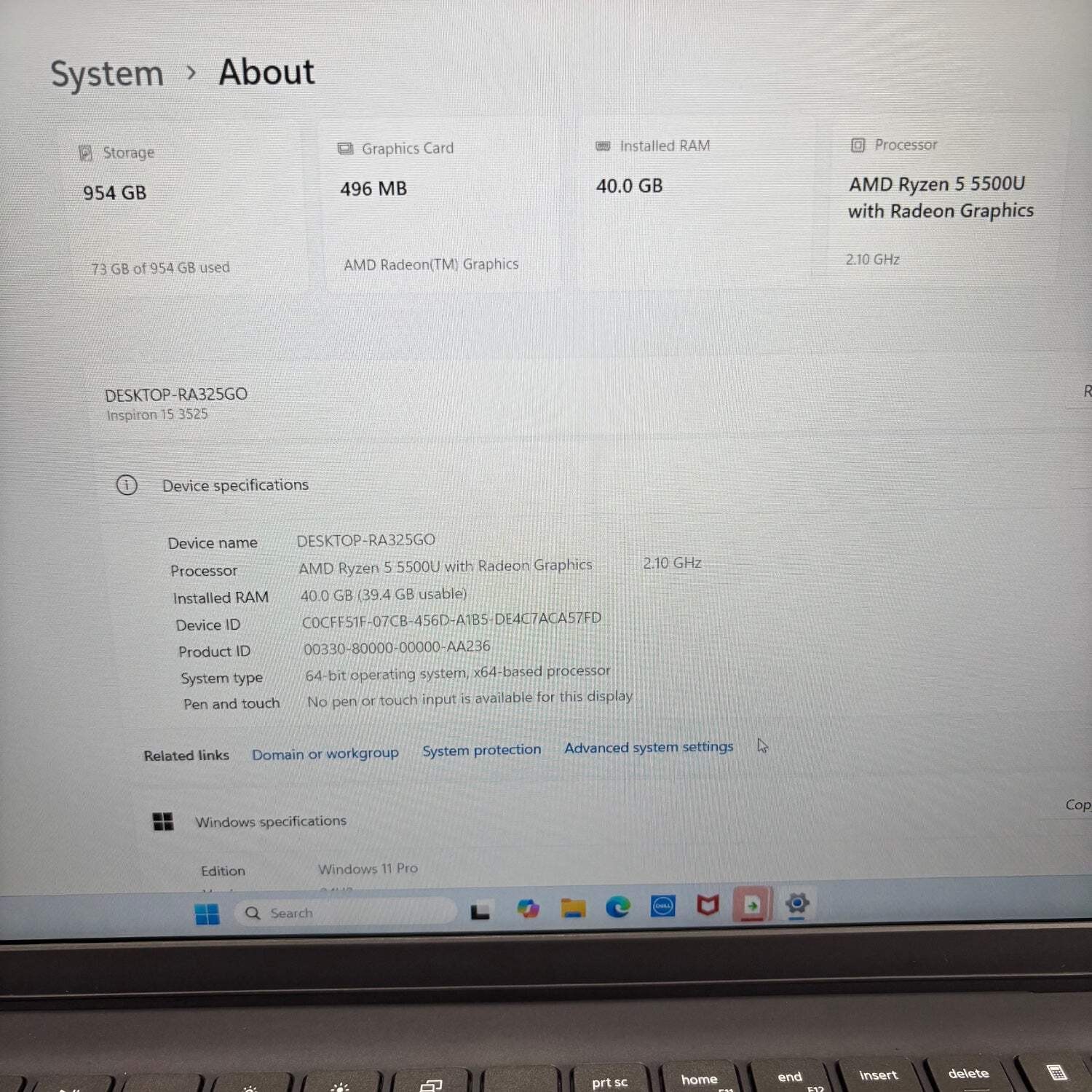 Dell Inspiron 3525 15.6″ Ryzen 5 5500U 2.1GHz 40GB RAM 1TB SSD