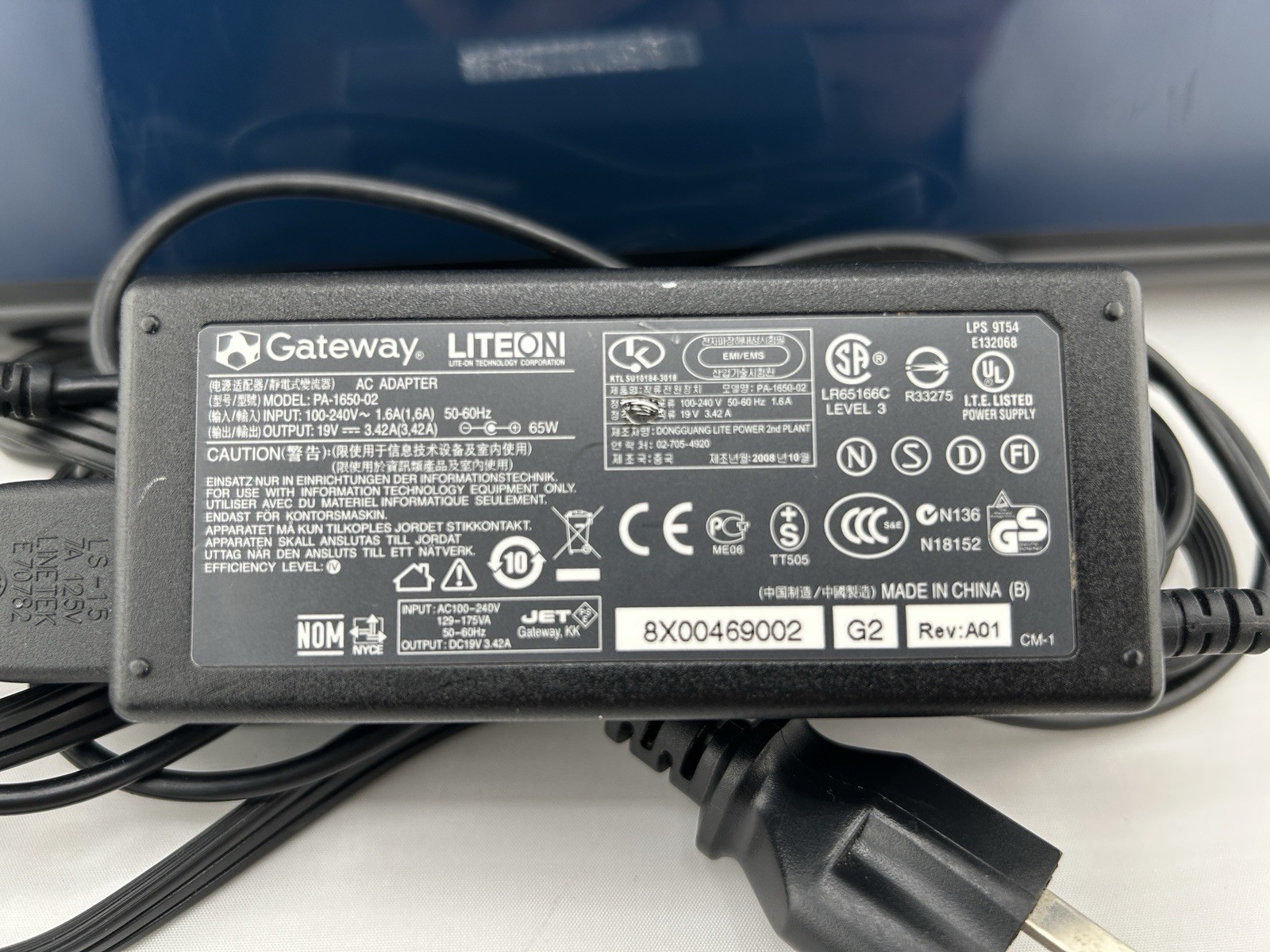 Gateway M-1634u Laptop NO Power NO HDD, AMD Turion 64×2, 4GB RAM, Original Cord