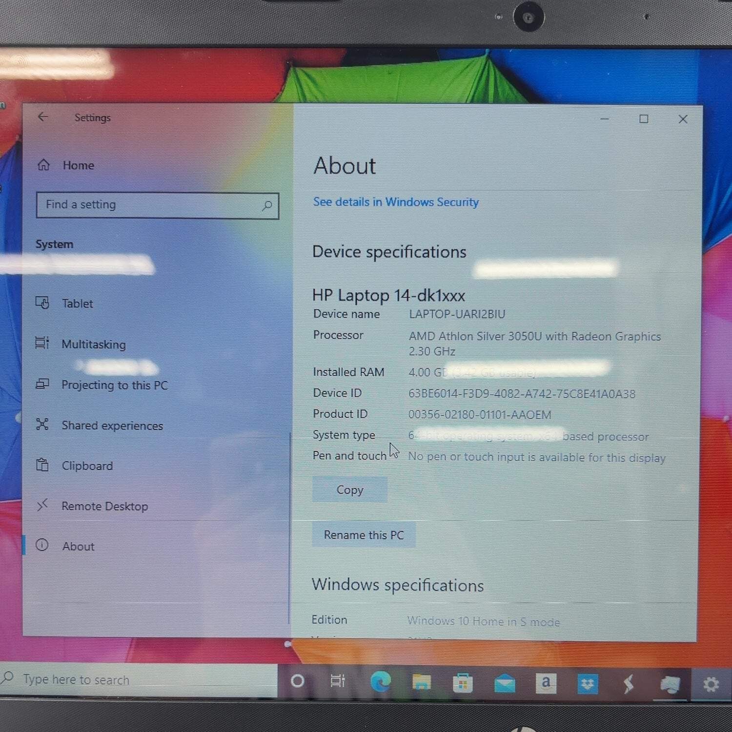 HP Laptop 14″ Athlon Silver 3050U 2.3GHz 4GB RAM 32GB SSD