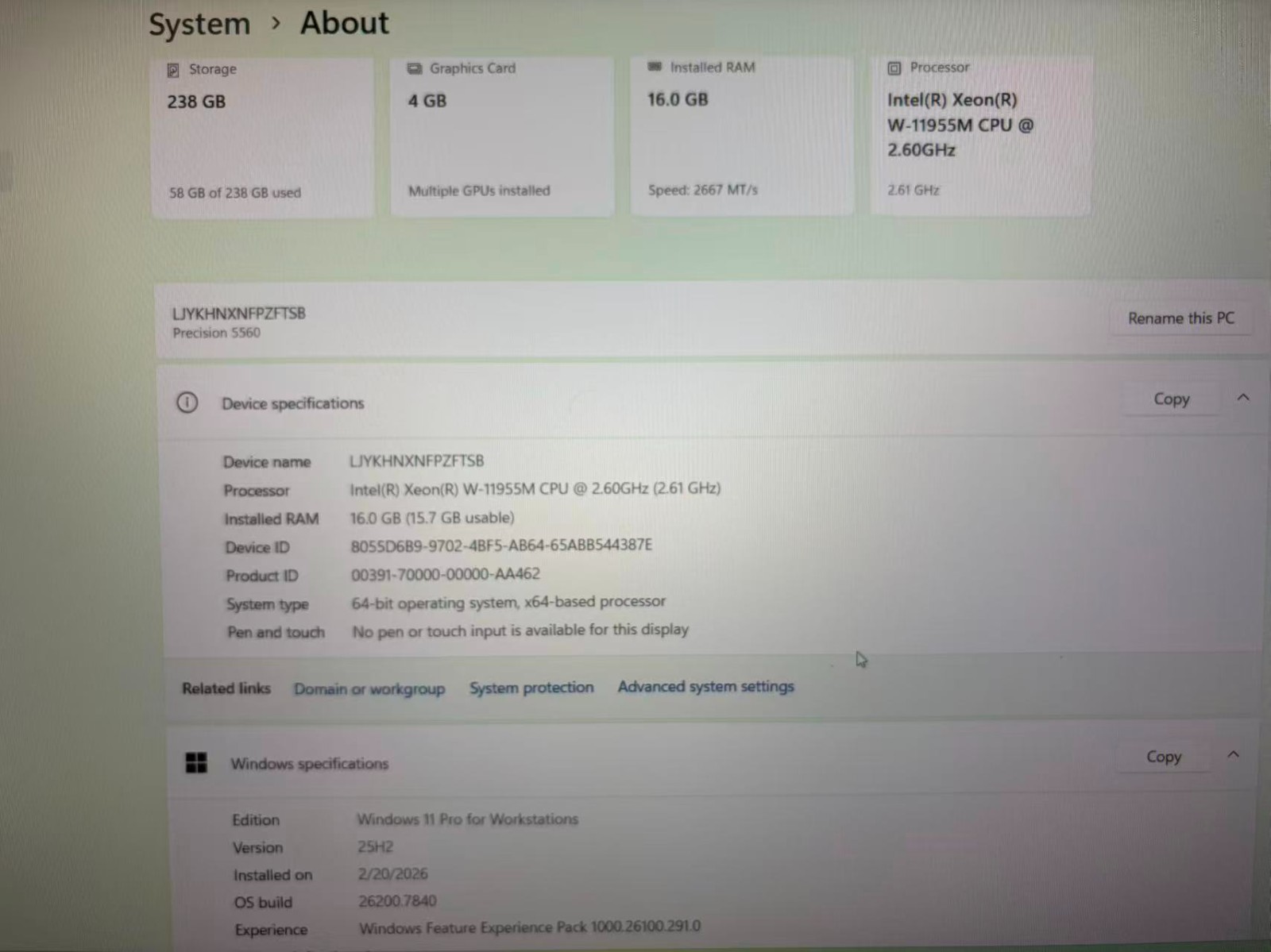 Dell Precision 5560 Xeon W-11955M 16GB 256GB SSD RTX A2000 Win 11 Pro N3