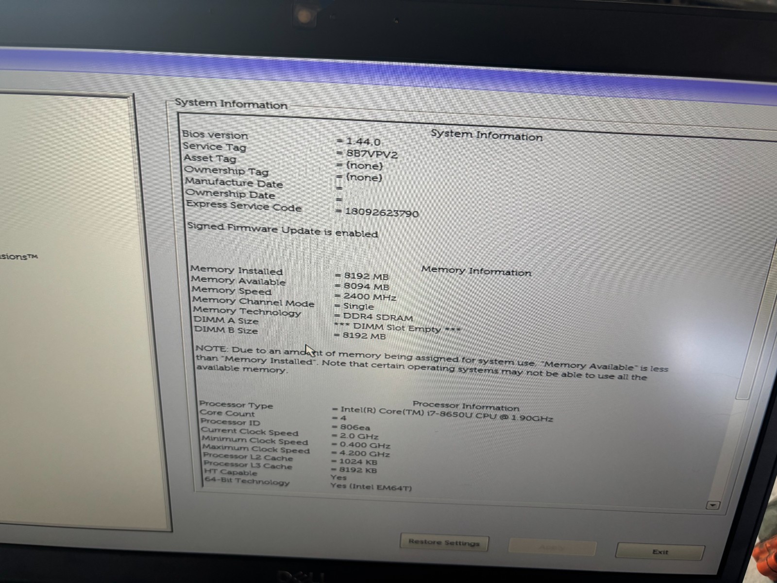 Dell Latitude 7490 14″ I5- i5-8250U 1.90GHz – 8GB RAM – 256GB SSD – Win11PRO