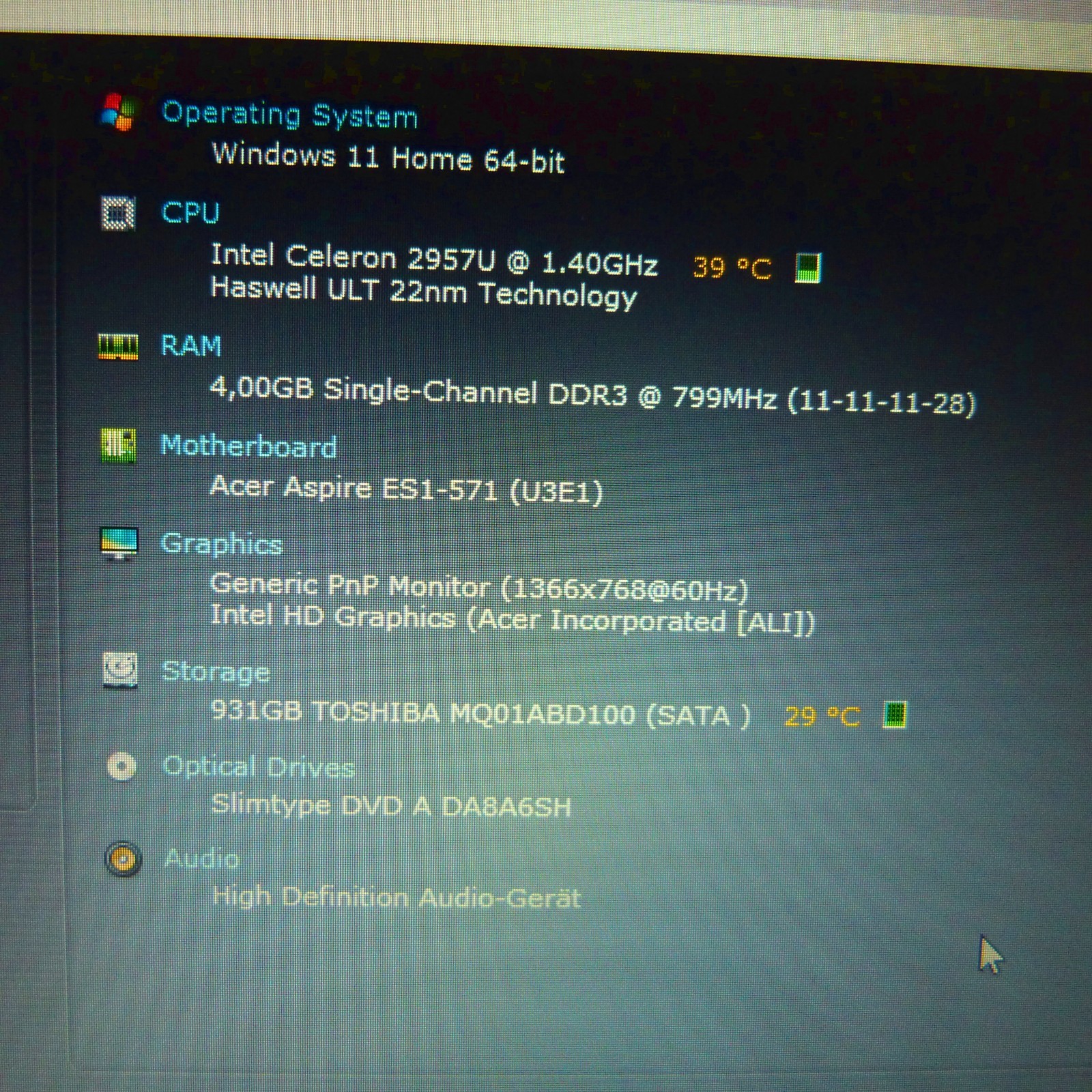Acer ES1 571 UltraBook 15″ RED DESIGN l 1TB Windows 11 l HDMI USB3 DVDRW