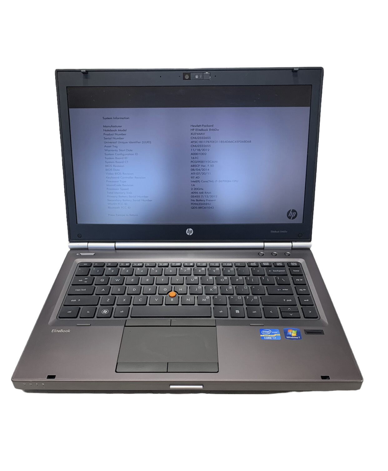 HP EliteBook 8460W i7-2670QM 2.20GHz 4GB not hard drive