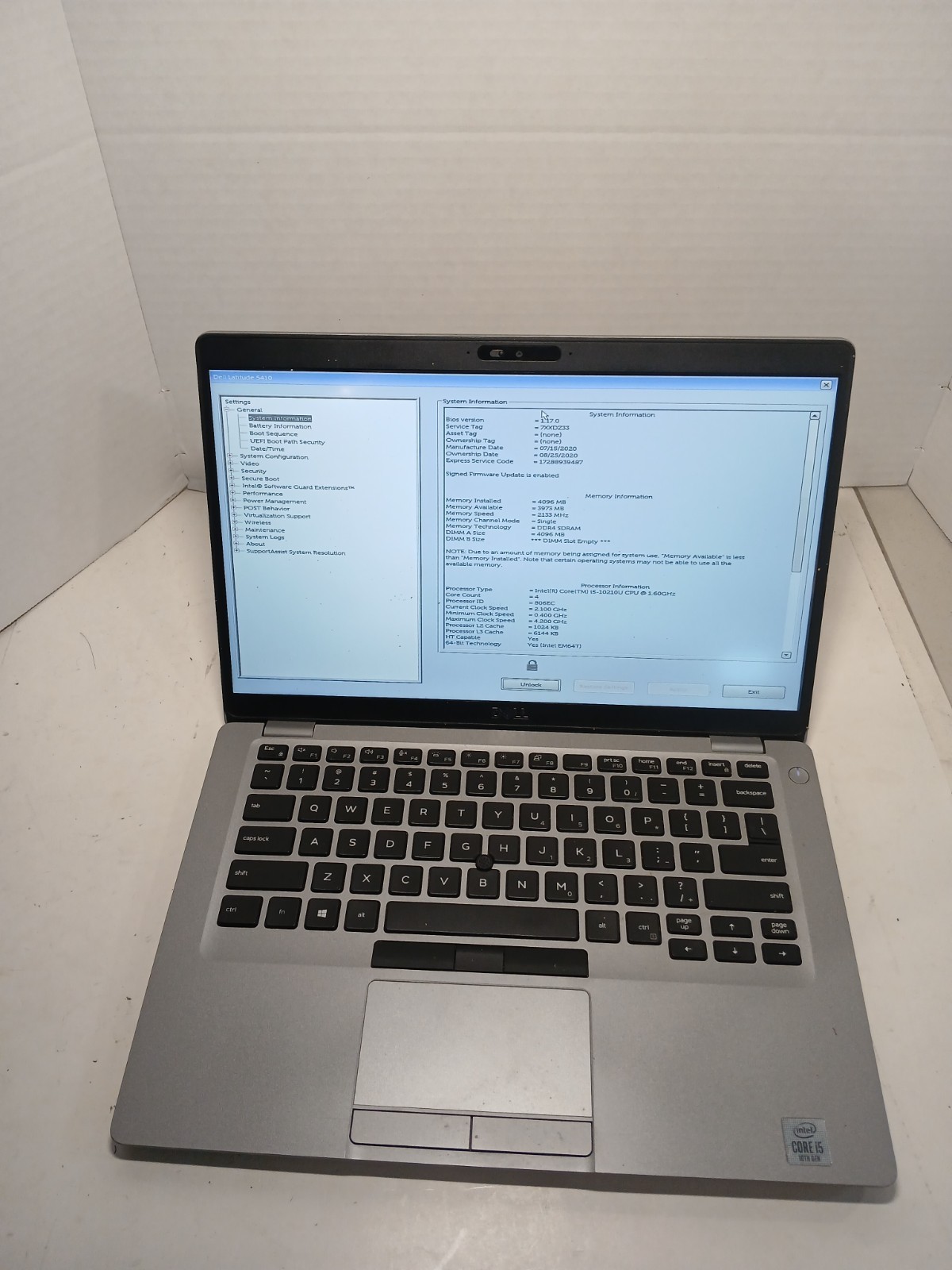 Dell Latitude 5410 14″ Laptop i5-10210U 4GB No SSD/OS! BIOS PW!! #97