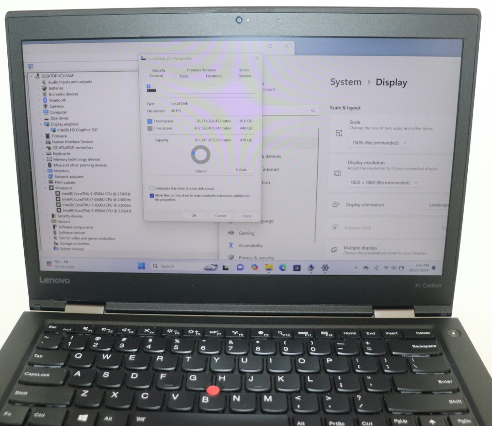 Lenovo ThinkPad X1 Carbon|Core i7@2.50GHz|8GBRAM|512GBSSD|WIN 11 Prof|Webcam|