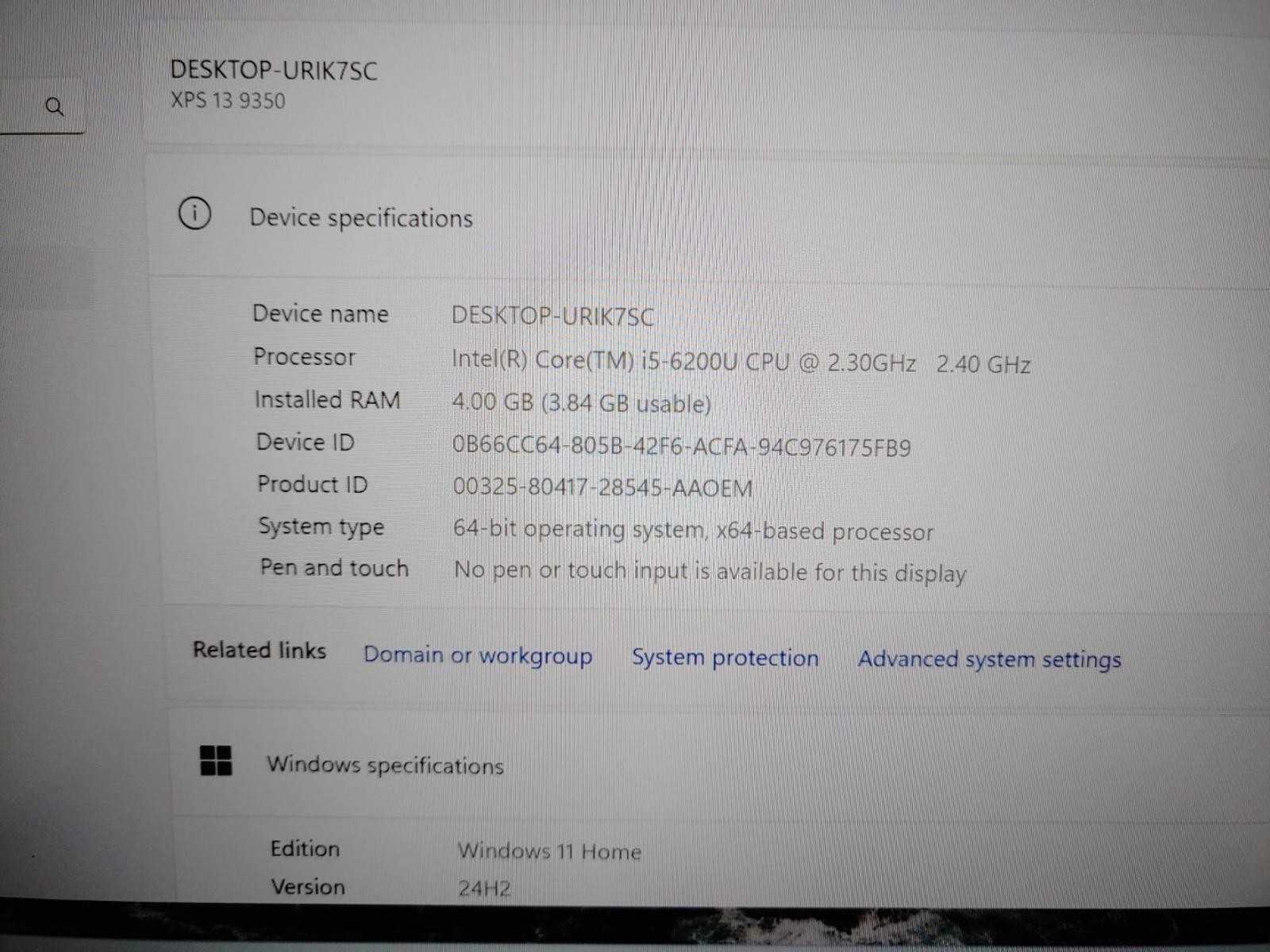 Dell XPS 13 9350 13.3″ Intel i5-6200U✔4GB RAM✔128GB SSD✔Win11✔ *NO A/C* **READ**