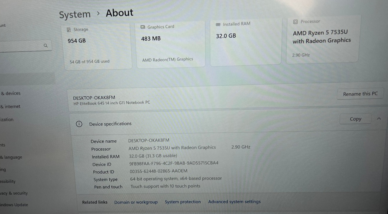 HP EliteBook 645 G11 / Ryzen 5 7535U 32GB/1TB