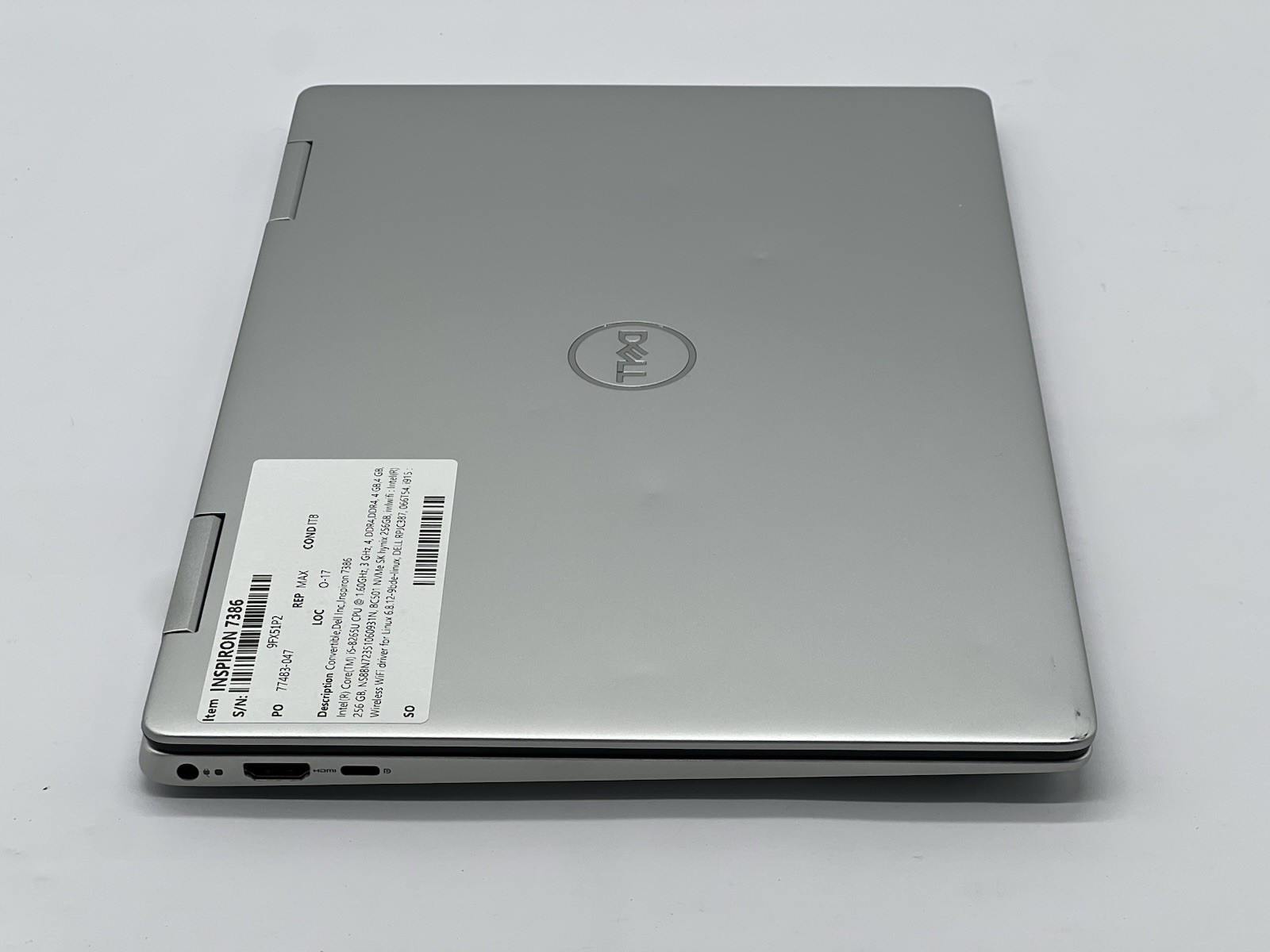 Dell Inspiron 7386, i5-8265U CPU, @ 1.60GHz, 8GB RAM, 256GB NVMe-No OS/Charger