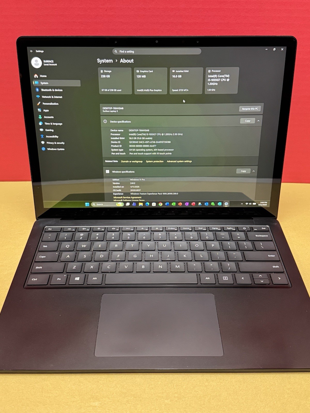 Microsoft Surface Laptop 3 i5-1035G7 1.20GHz/16GB RAM/256GB NVMe SSD/Win11