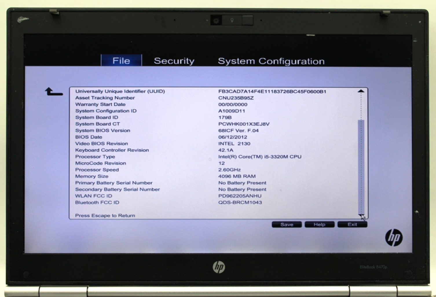 HP Elitebook 8470p i5-3320M@2.6GHz 4GB DDR3 NO STORAGE OR OS *USED/TESTED*