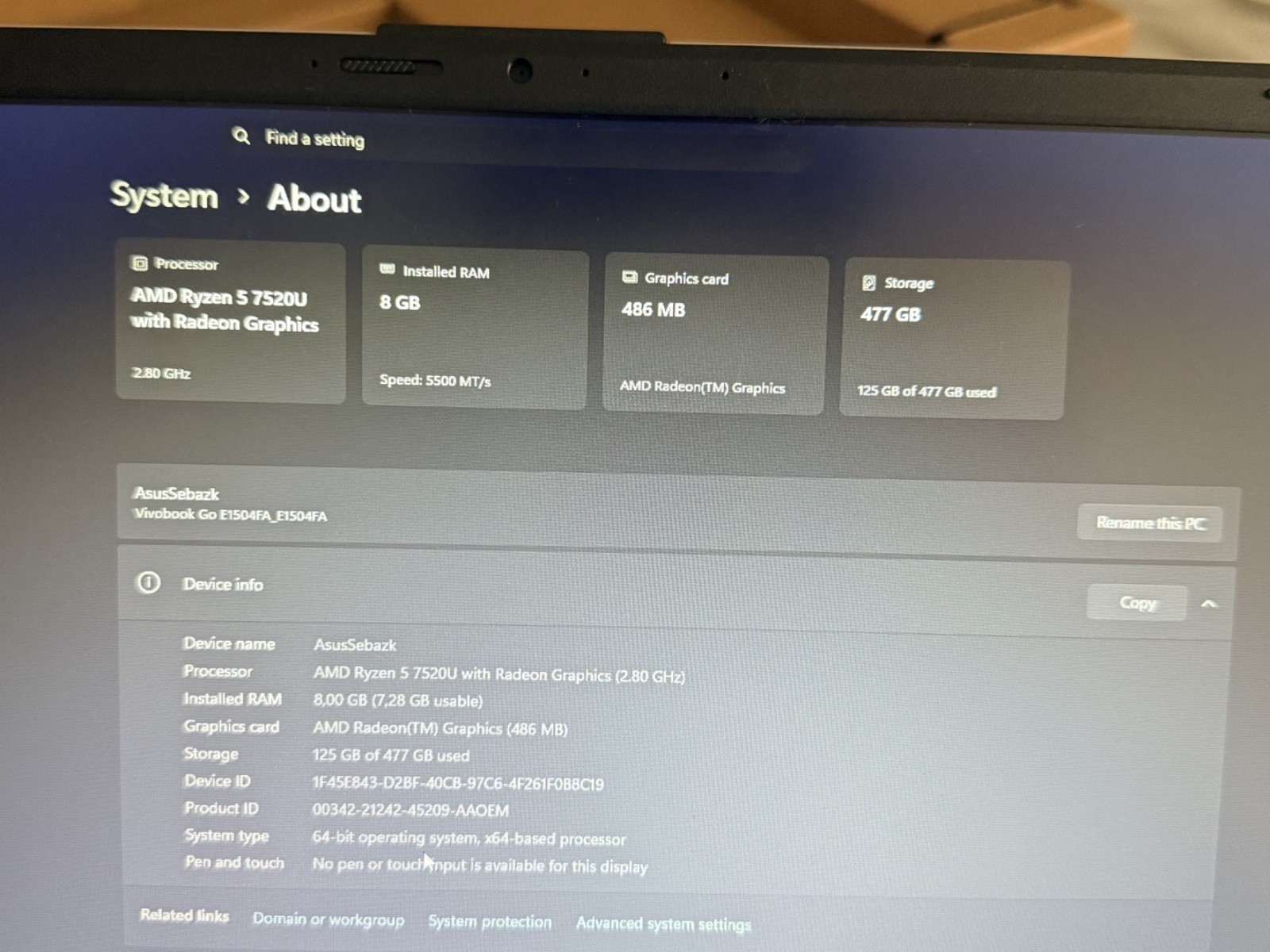 ASUS VivoBook Go, 15″ FHD, R5 40, 8GB RAM, 512GB SSD, Win 11 Home