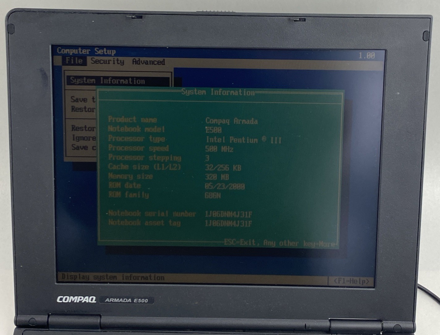 Compaq Armada E500 Intel Pentium III 0.50GHz 320MB RAM 12.1″ No Battery/HDD/OS