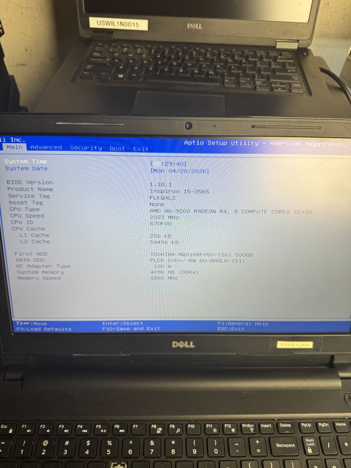 DELL INSPIRON 15-3565 AMD A6-9200, 4GB RAM, 500GB HDD Laptop for Repair #5360