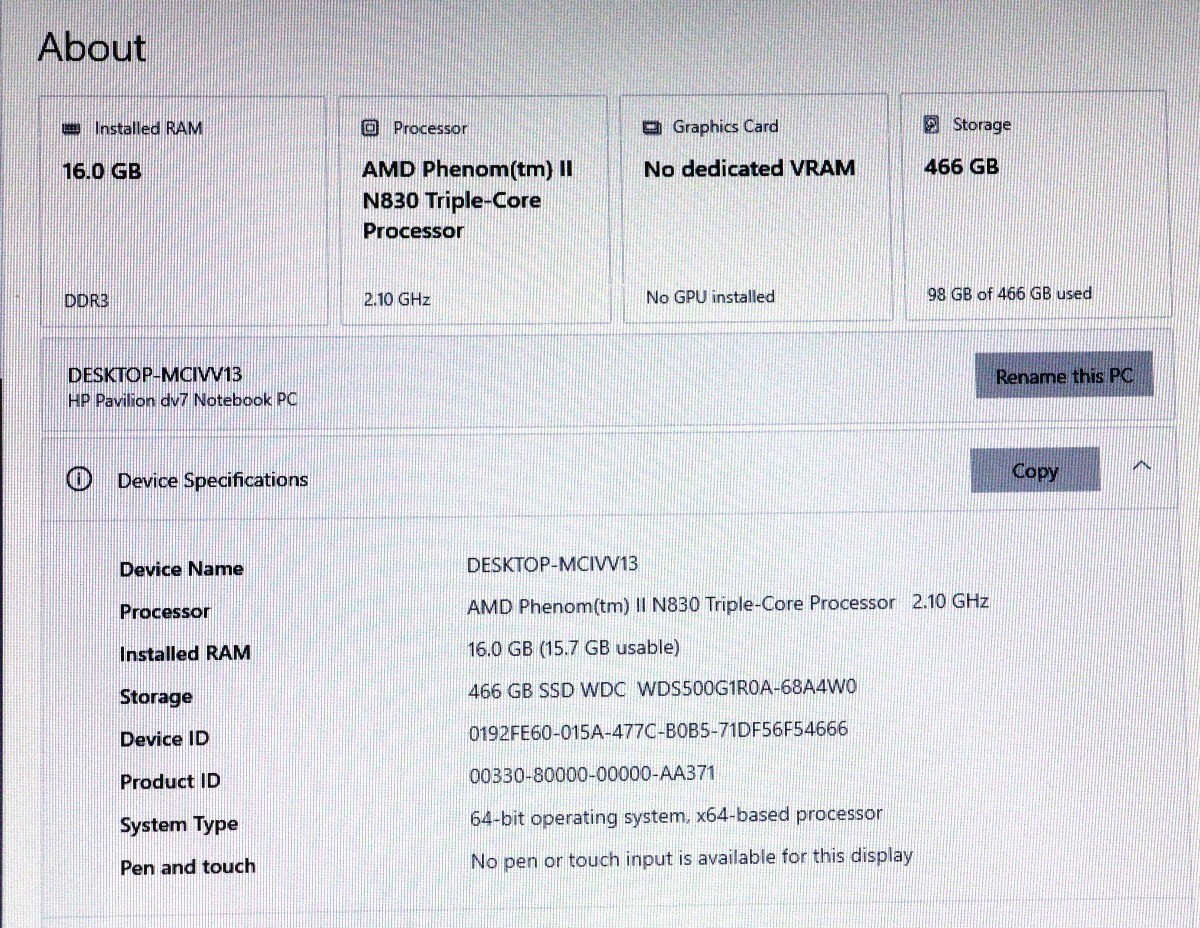 HP PAVILION DV7 17.3″ Triple-Core 2.10GHz 16GB RAM 500 Red WD HDD Windows 10 Pro