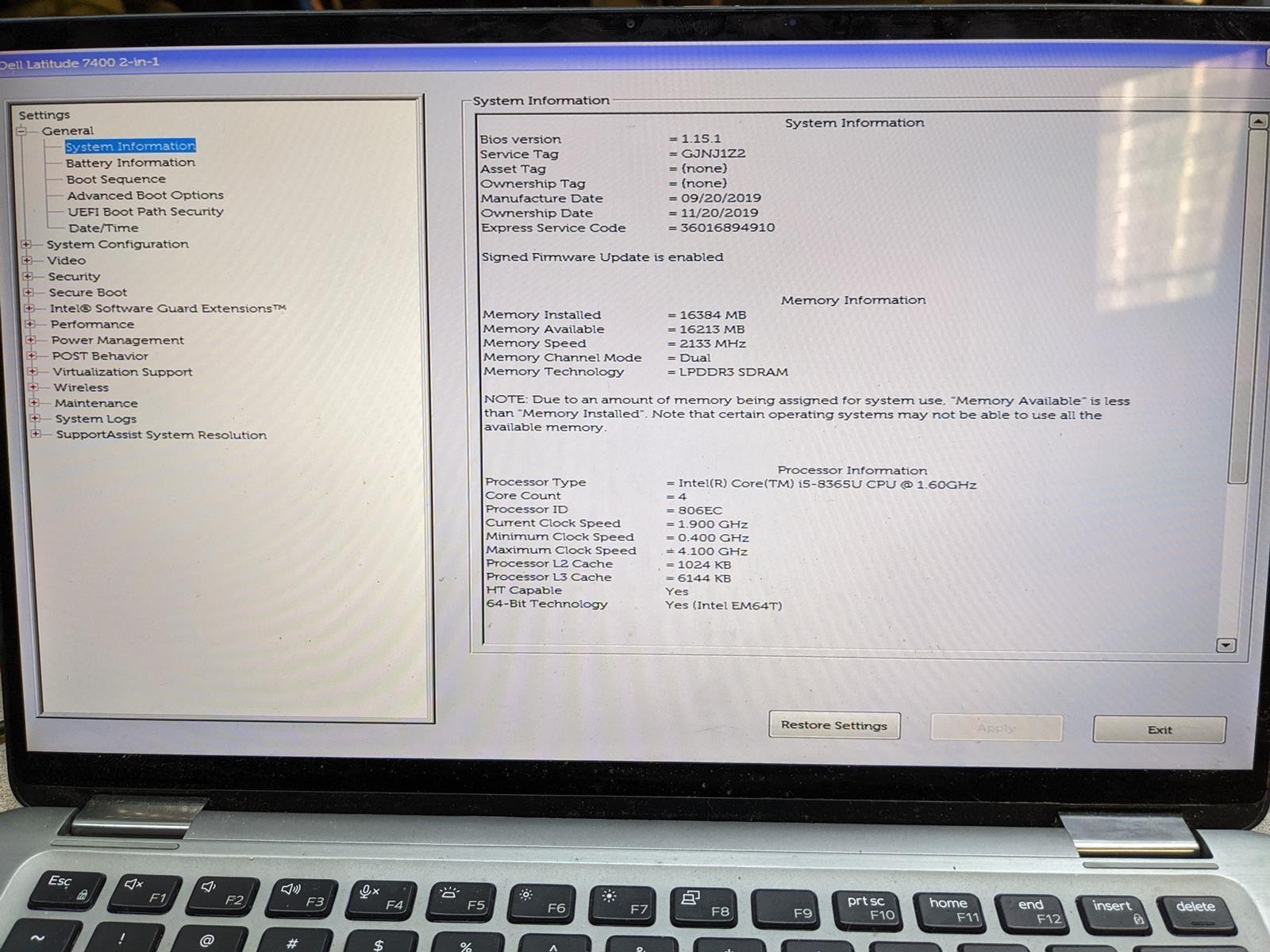 DELL LATITUDE 7400 2-IN-1 i5-8365U @ 1.6GHz, 16GB RAM, NO HDD/OS