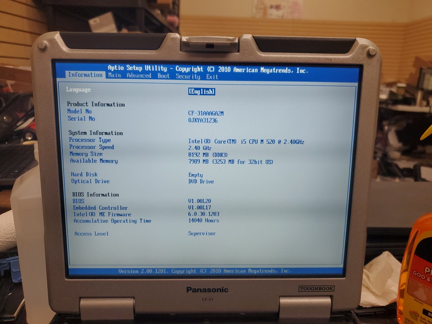 Panasonic Toughbook CF-31 MK-1 i5 520M @ 2.40GHz 8GB 14040HRS No Hdd/caddy