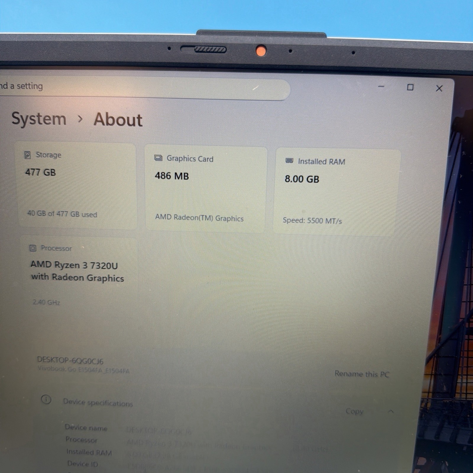 ASUS Vivobook Go 15 E1504FA 15.6″ Laptop AMD Ryzen 3 7320U 8GB RAM 512GB SSD W11