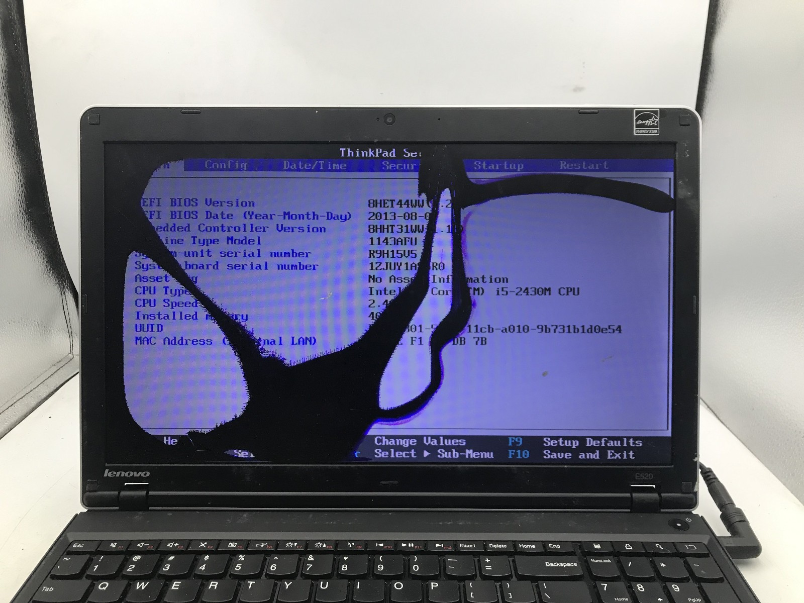 LENOVO THINKPAD E530 – BOOTS TO BIOS/BAD LCD – INTEL I5 2430M – NO RAM -READ- BB