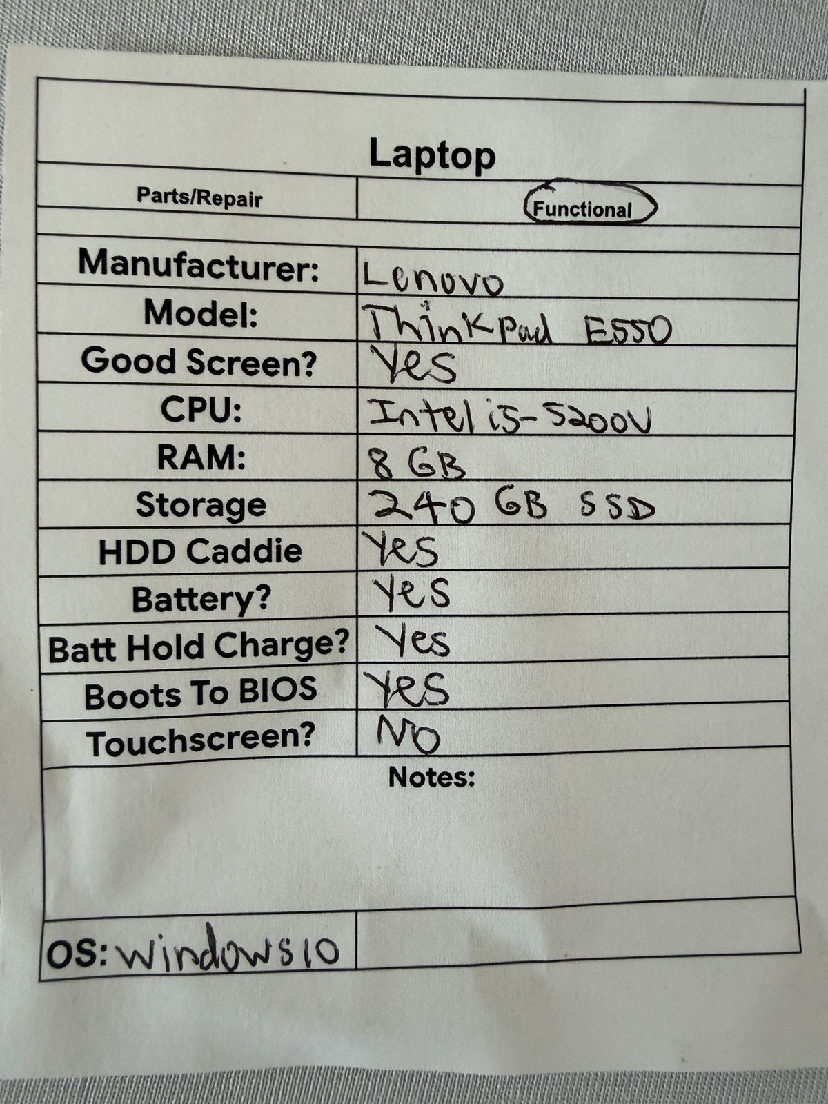 Lenovo Thinkpad E550 Laptop – Good Screen – Intel i5-5200U – RAM 8 GB- Read Des