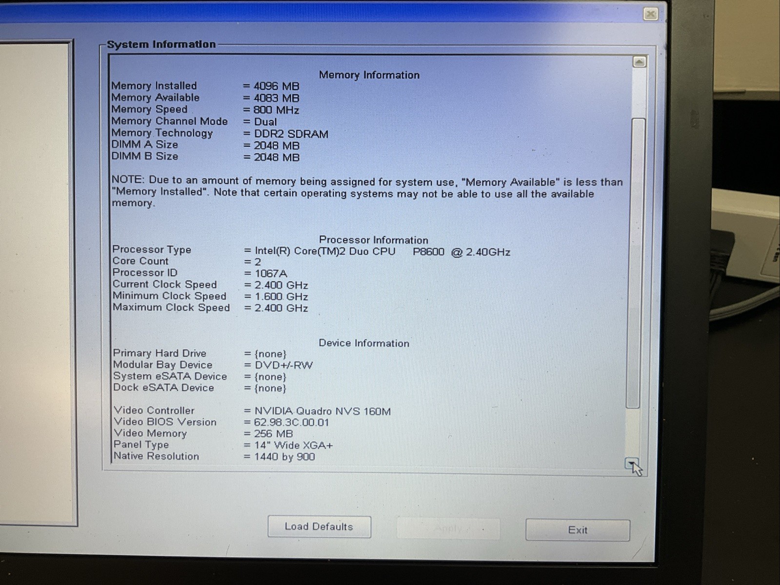 Dell Latitude E6400 14″ Laptop Intel Core 2 Duo 2.40GHz No OS