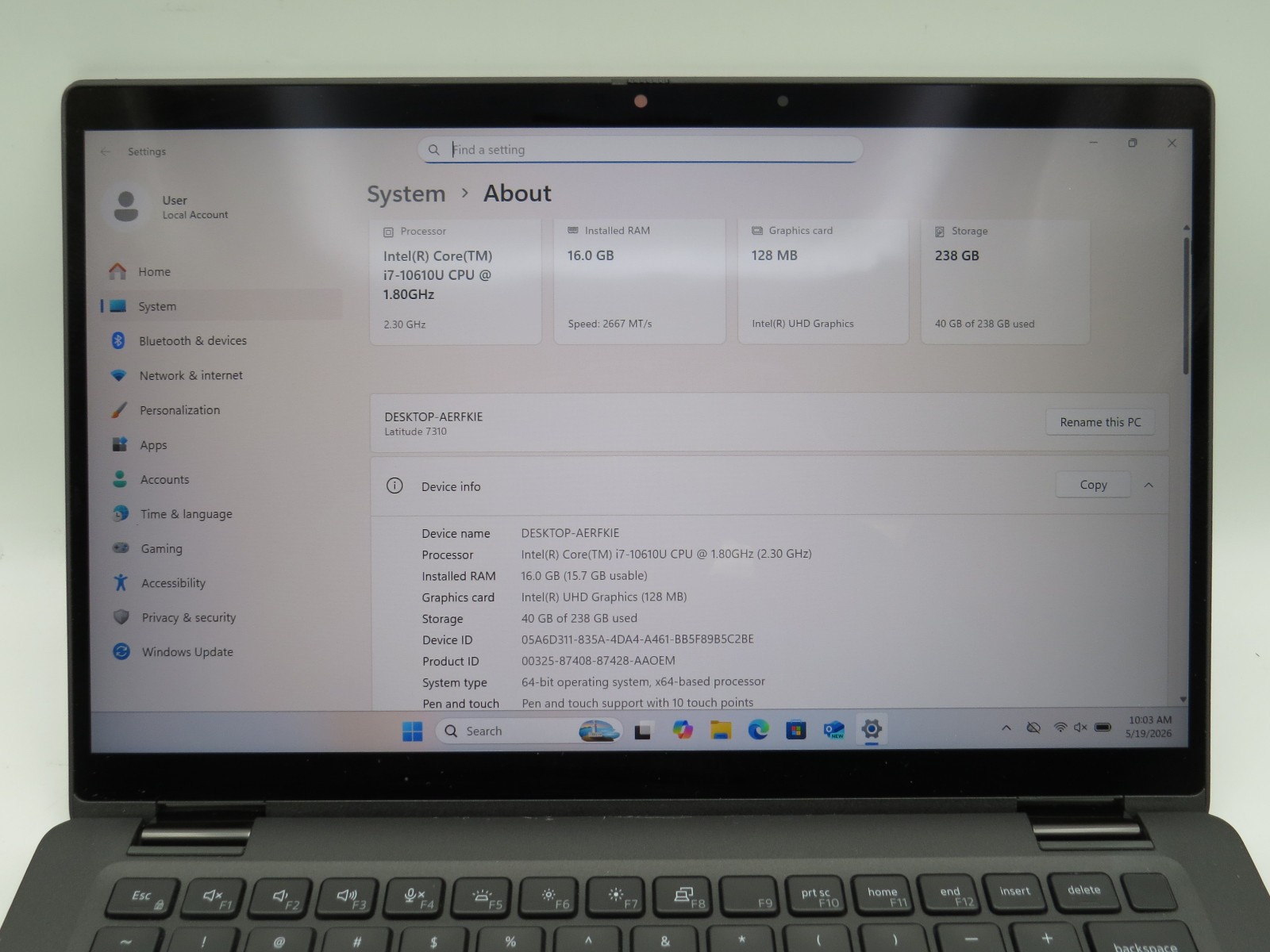 Dell Latitude 7310 i7-10610U @ 1.8GHz 16GB / 256GB m2 13.3 touch Win 11