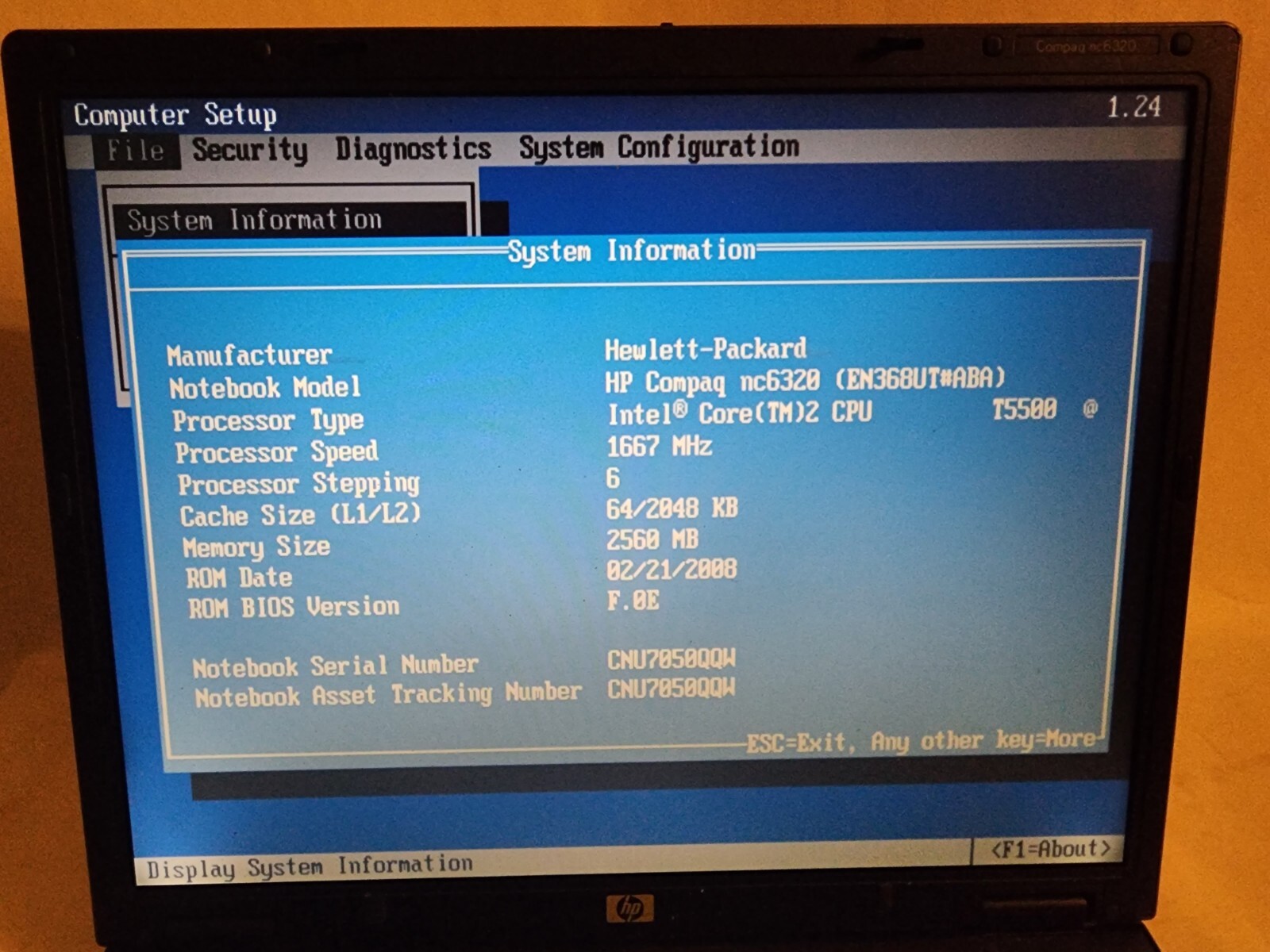 HP Compaq NC6320 Core 2 Duo T5500@1.66ghz No Hdd No Ram