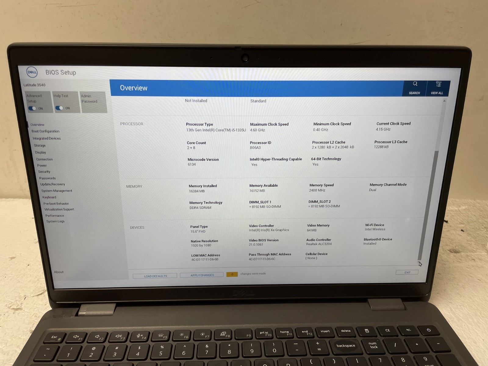 Dell Latitude 3540 Intel i5-1335U @4.60Ghz 16GB RAM NO SSD Parts *READ
