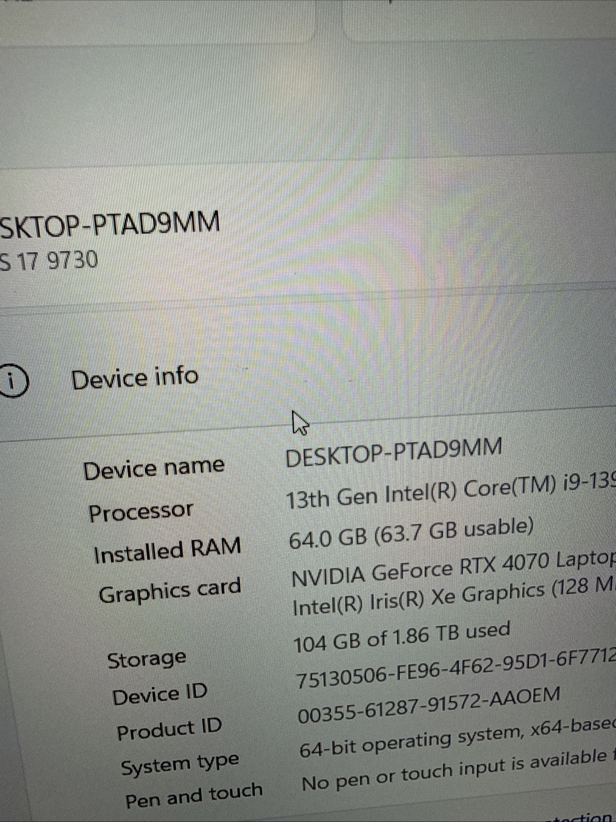 Dell XPS 17 9730 – FHD+ Intel i9-13900H – 64GB RAM 2TB SSD – Nvidia RTX 4070