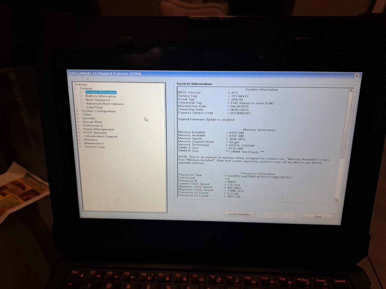 Dell Latitude 12 Rugged Extreme 7204 Intel i5-4310U|8GB RAM|NO SSD|NO CHARGER