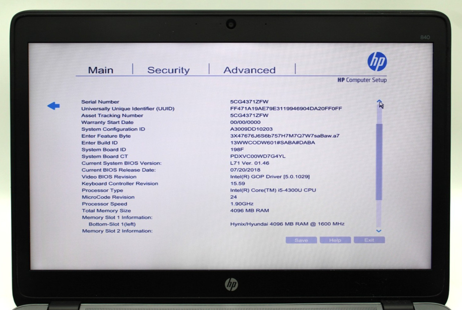 HP Elitebook 840 G1 i5-4300U@1.9GHz 4GB DDR3 NO STORAGE OR OS *USED/TESTED*