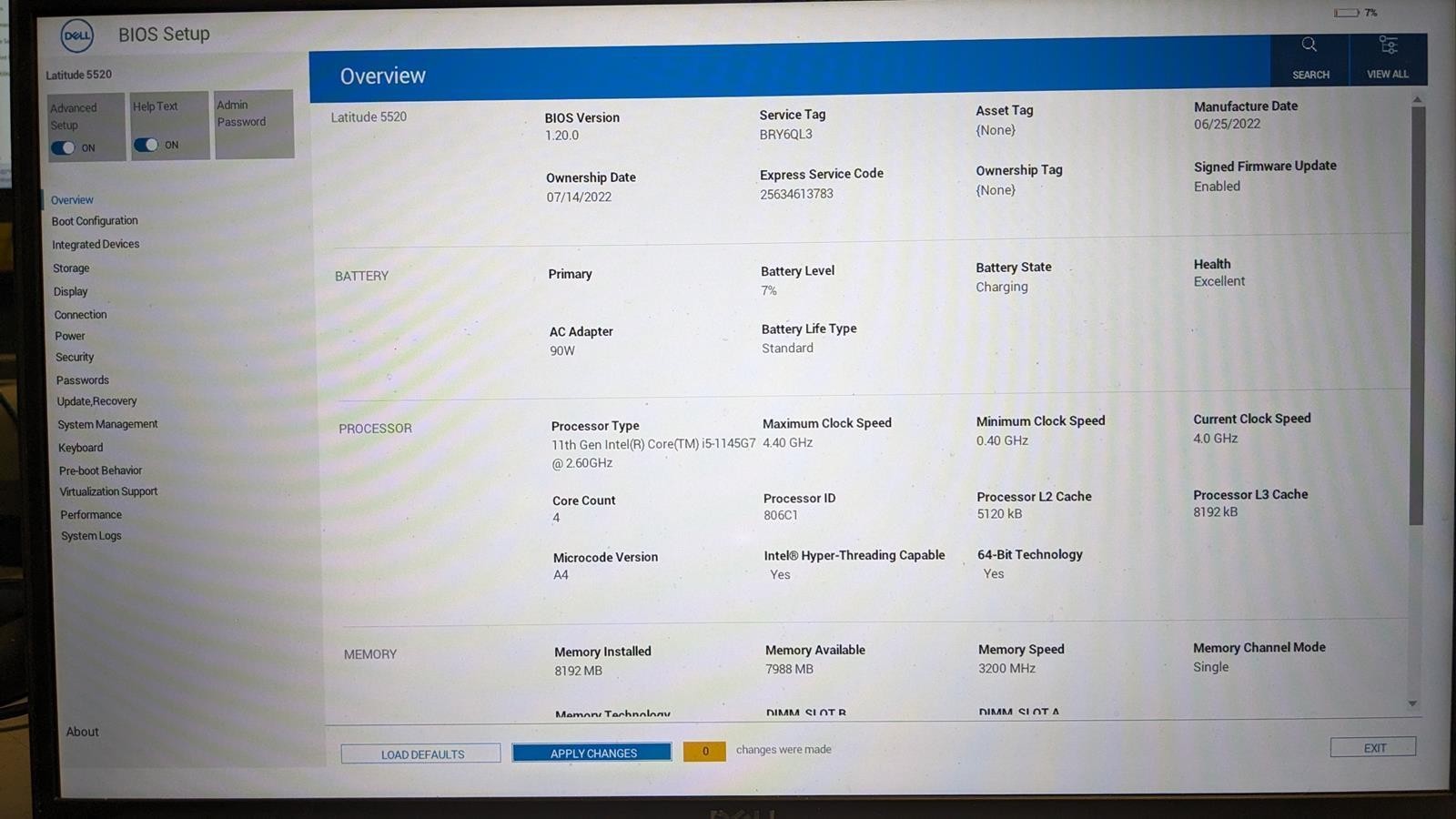 DELL LATITUDE 5520 i5-1145G7 @ 2.60GHz, 8GB RAM, NO HDD/OS – (FOR PARTS)