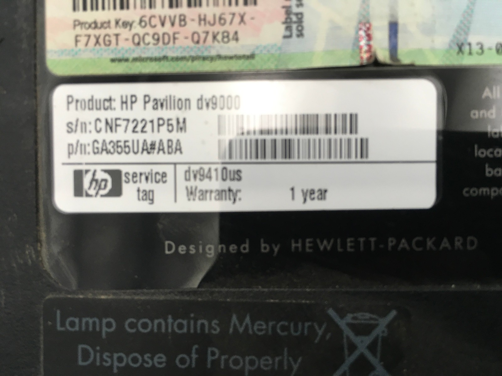 HP PAVILION DV9000 – FOR PARTS/NO BOOT – AMD TURION 64 – 1GB RAM – READ DESC -BB
