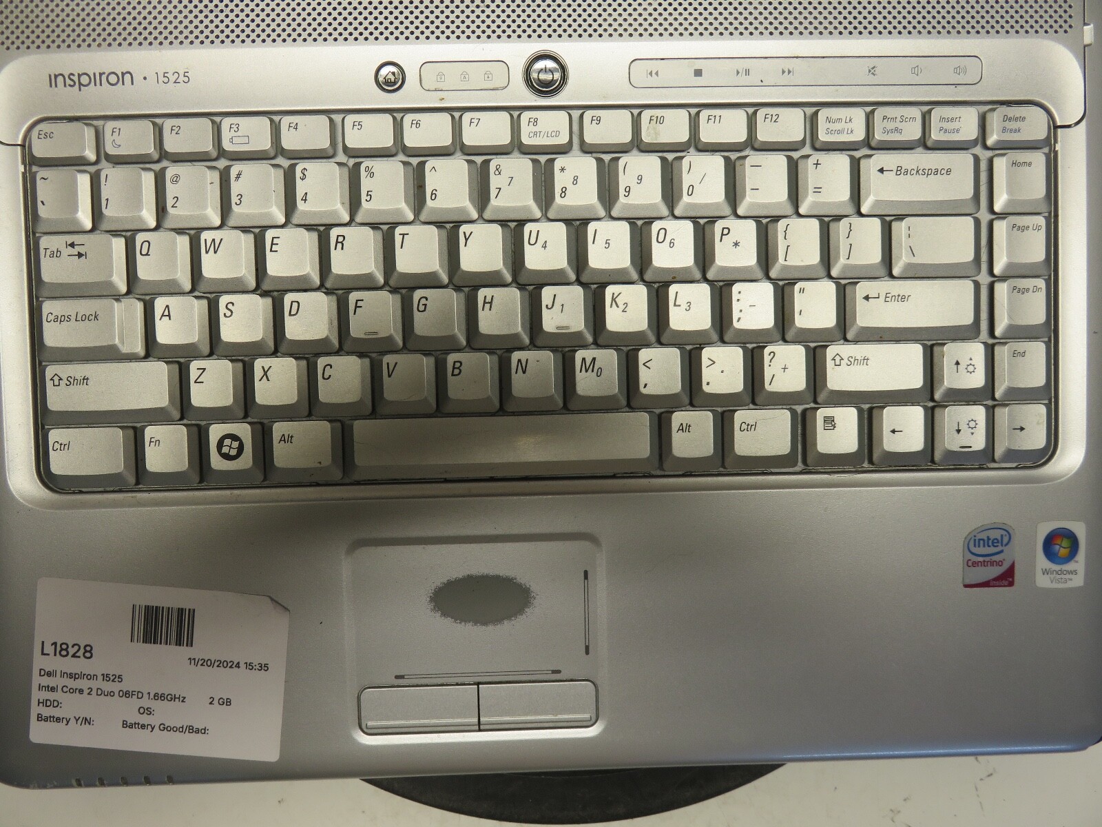 Dell Inspiron 1525 Intel Core 2 Duo 06FD 1.66GHz 2 GB NO HDD No Batt