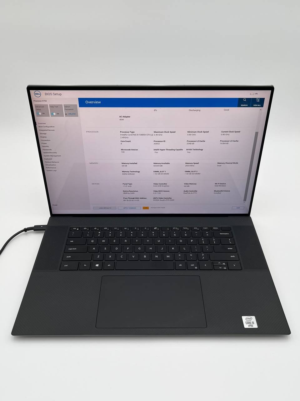 DELL PRECISION 5750 17” I9-10885H 2.40GHZ 64GB RAM 1TB RTX 3000 4K TOUCHSCREEN