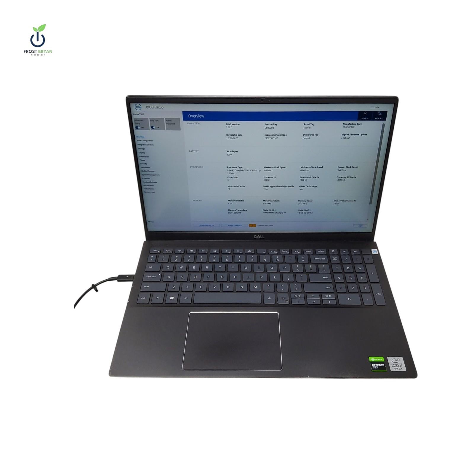 DELL Vostro 7500 Laptop i7-10750H@2.60GHz 8GB No SSD/OS/Batt Grade D [READ]