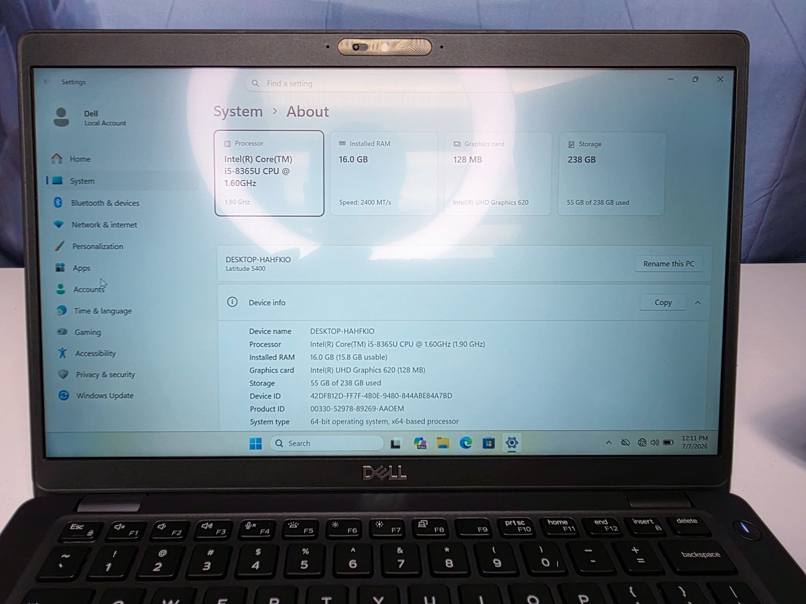 Dell Latitude 5400 14″ Touch i5-8365U 16GB 256GB NVMe Backlit Win 11 Pro