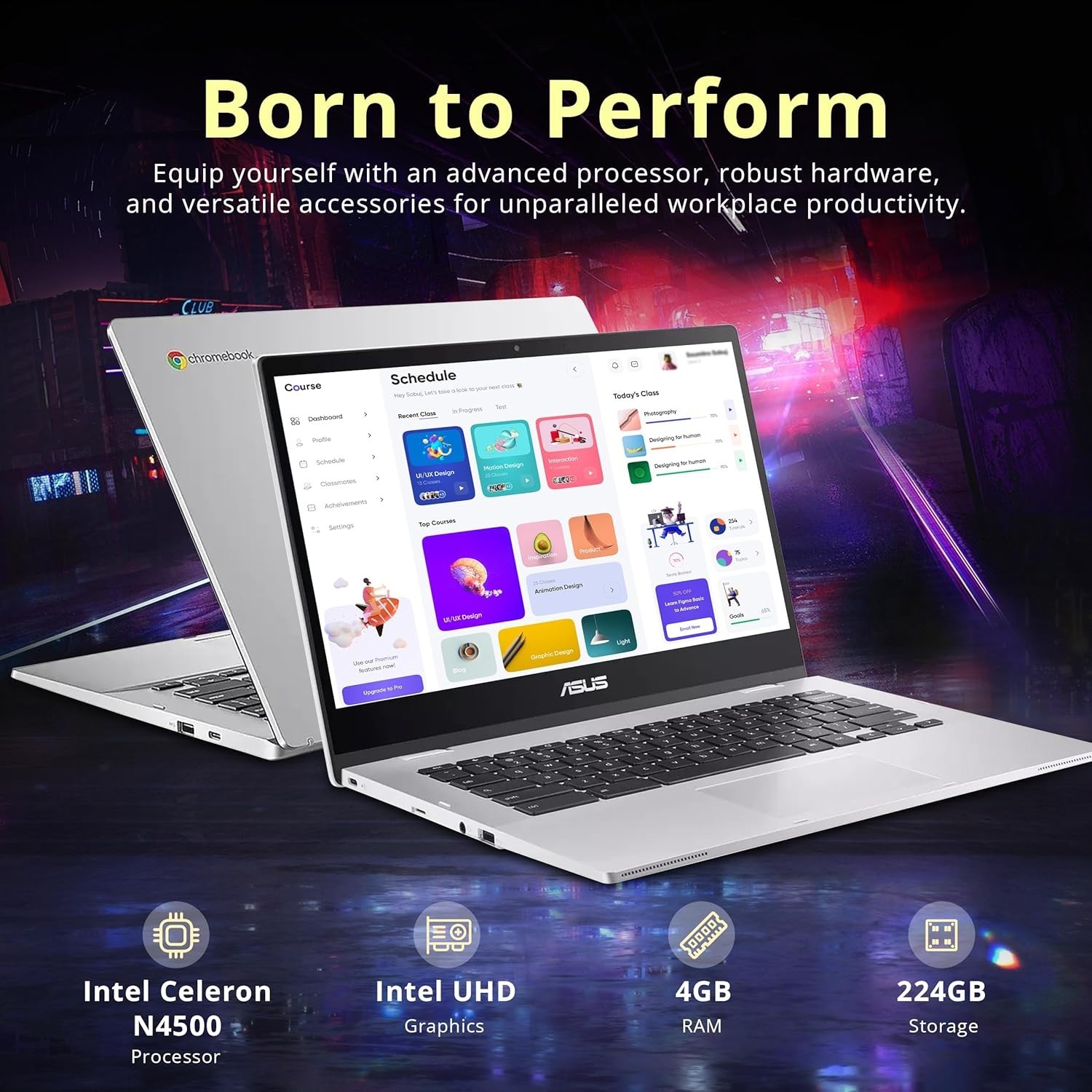 Lightweight 14″ Chromebook CX1 – FHD Anti-Glare, WiFi 6, 4GB RAM, 224GB Storage