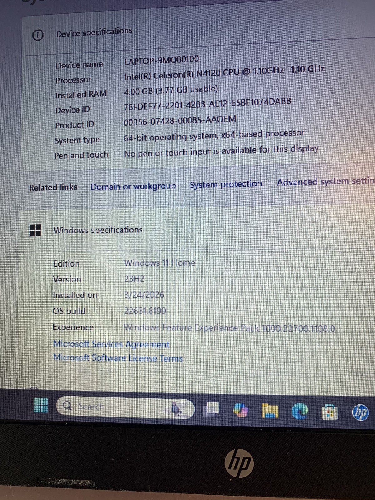 Hp Laptop 14-cf2112wm Windows 11 Intel N4120 1.10 Ghz 4GB RAM 58 GB EMMC