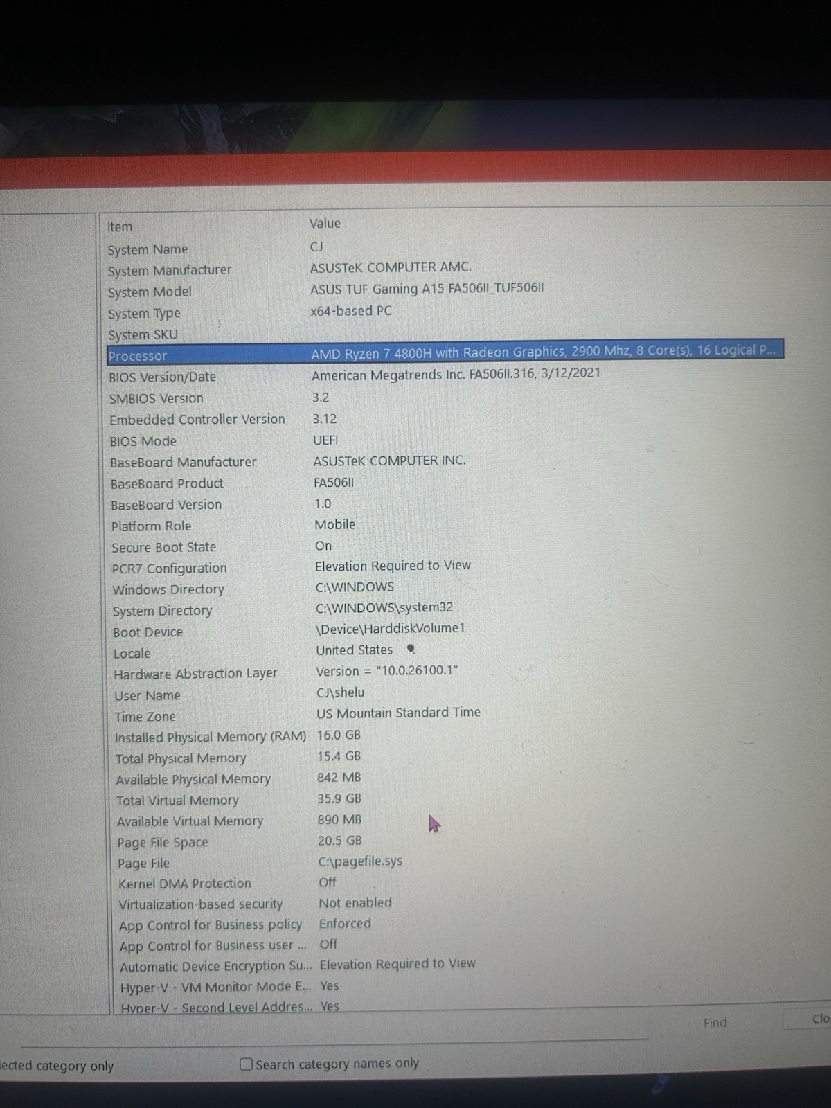 ASUS TUF Gaming A15 Laptop