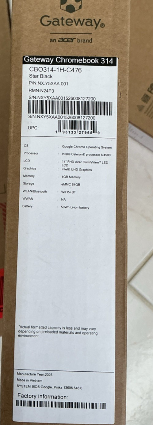Gateway Chromebook 314 CBO314-1H-C476 Laptop | Intel Celeron N4500 | 14″. New