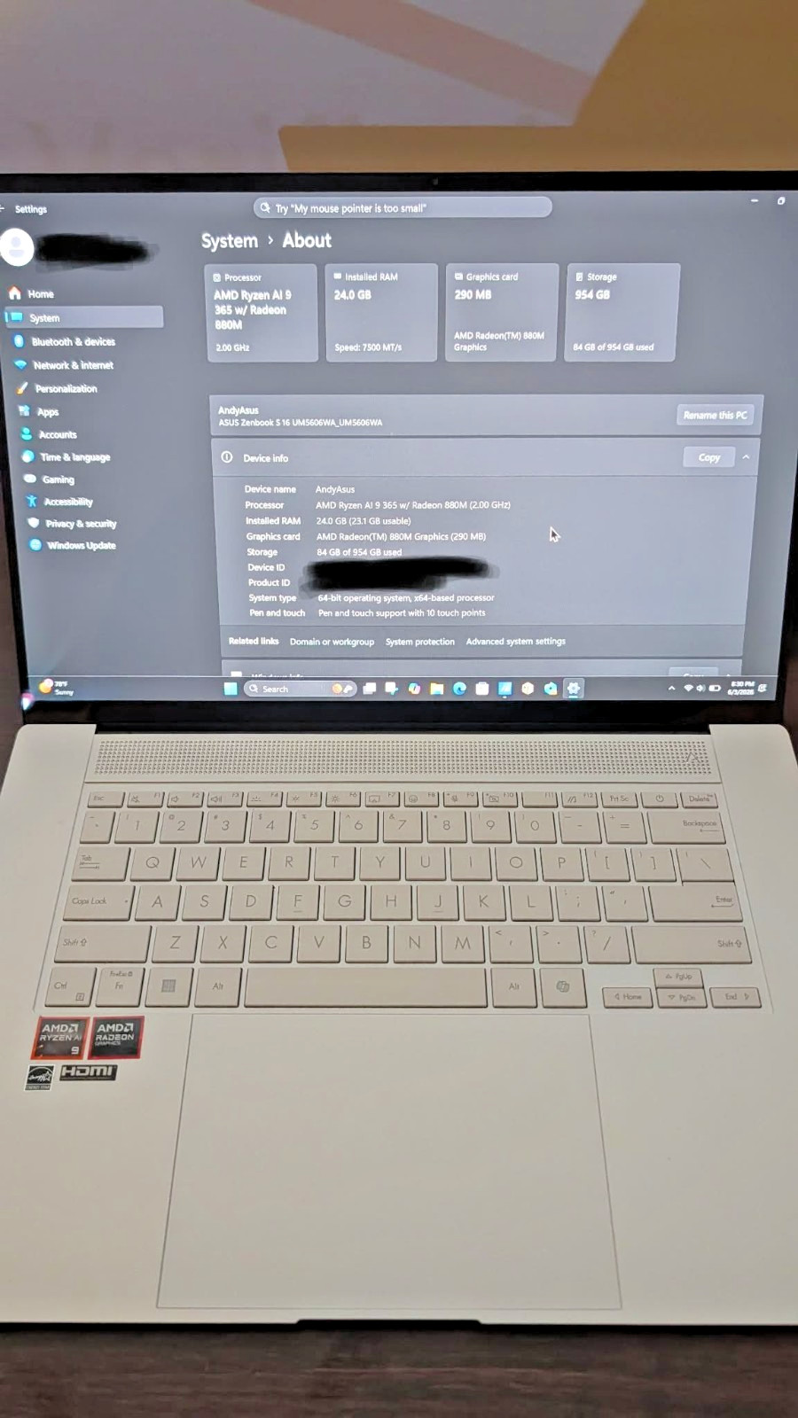 FULL WARRANTY -ASUS Zenbook S 16″ 3K OLED AMD Ryzen AI 9 365 24GB 1TB SSD
