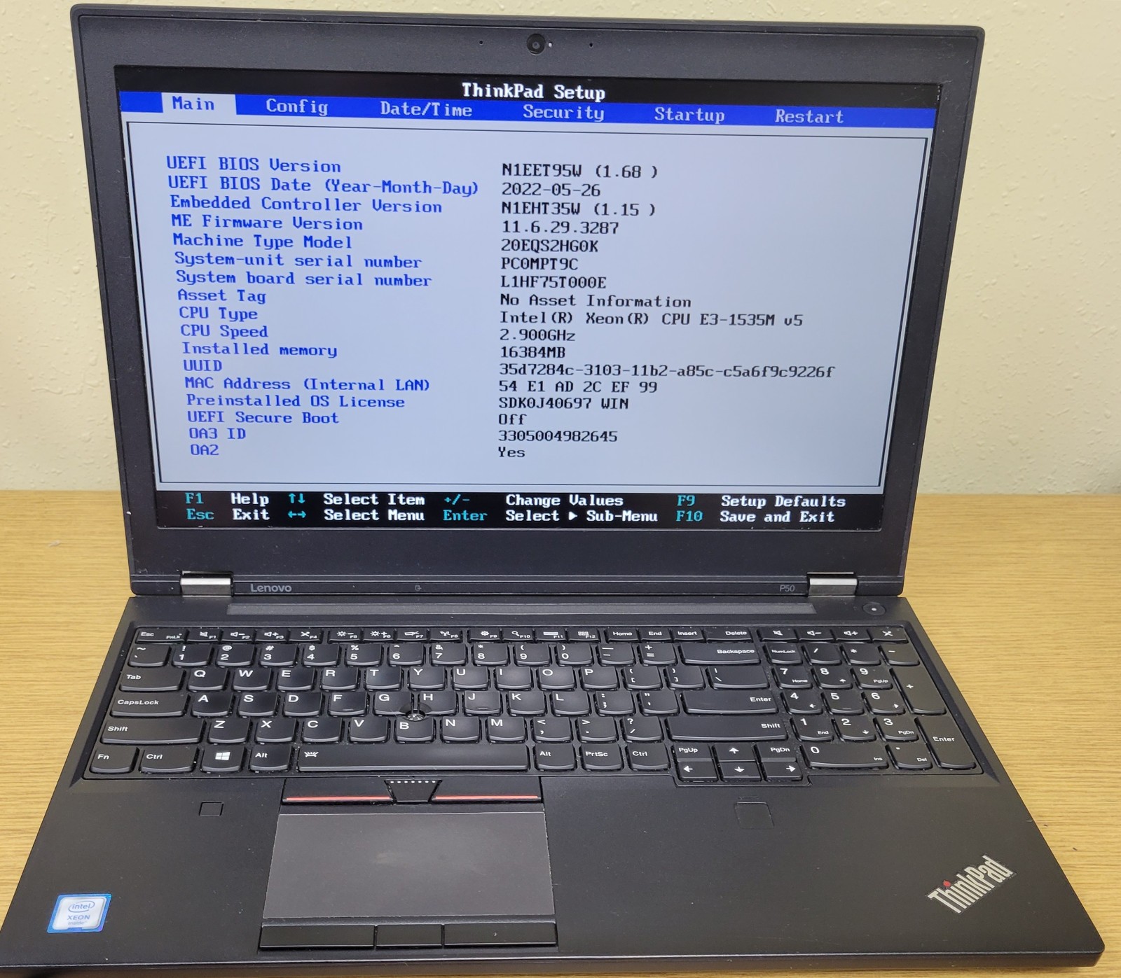 Lenovo ThinkPad P50 Xeon E3-1535 2.90GHz 16GB 256GB NVMe Win10 Pro M2000M