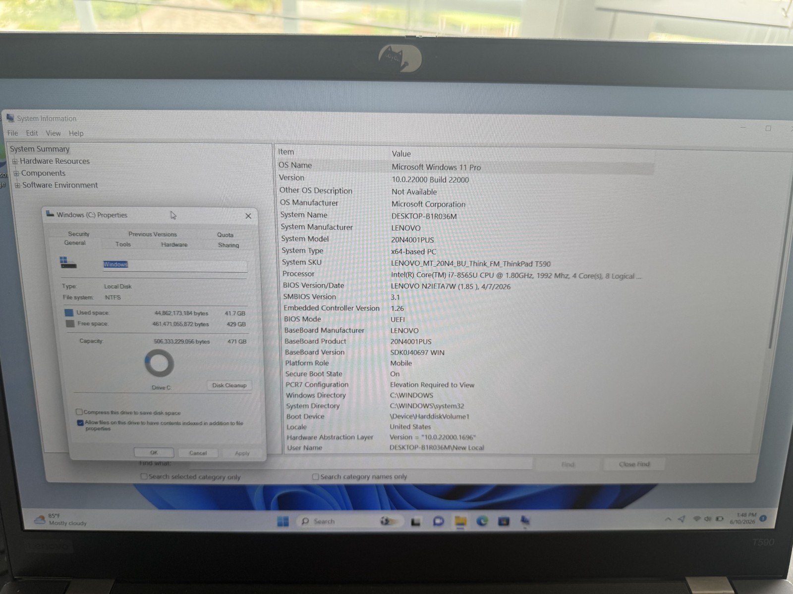 Lenovo Thinkpad T590 Laptop 15.6” FHD Core i7 16GB RAM 471GB SSD Windows 11 HDMI