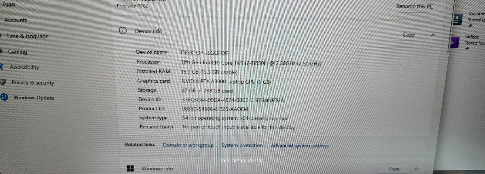 DELL PRECISION 7760 i7-11850H 16GB RAM 256gb SSD RTX 3000 11 Pro