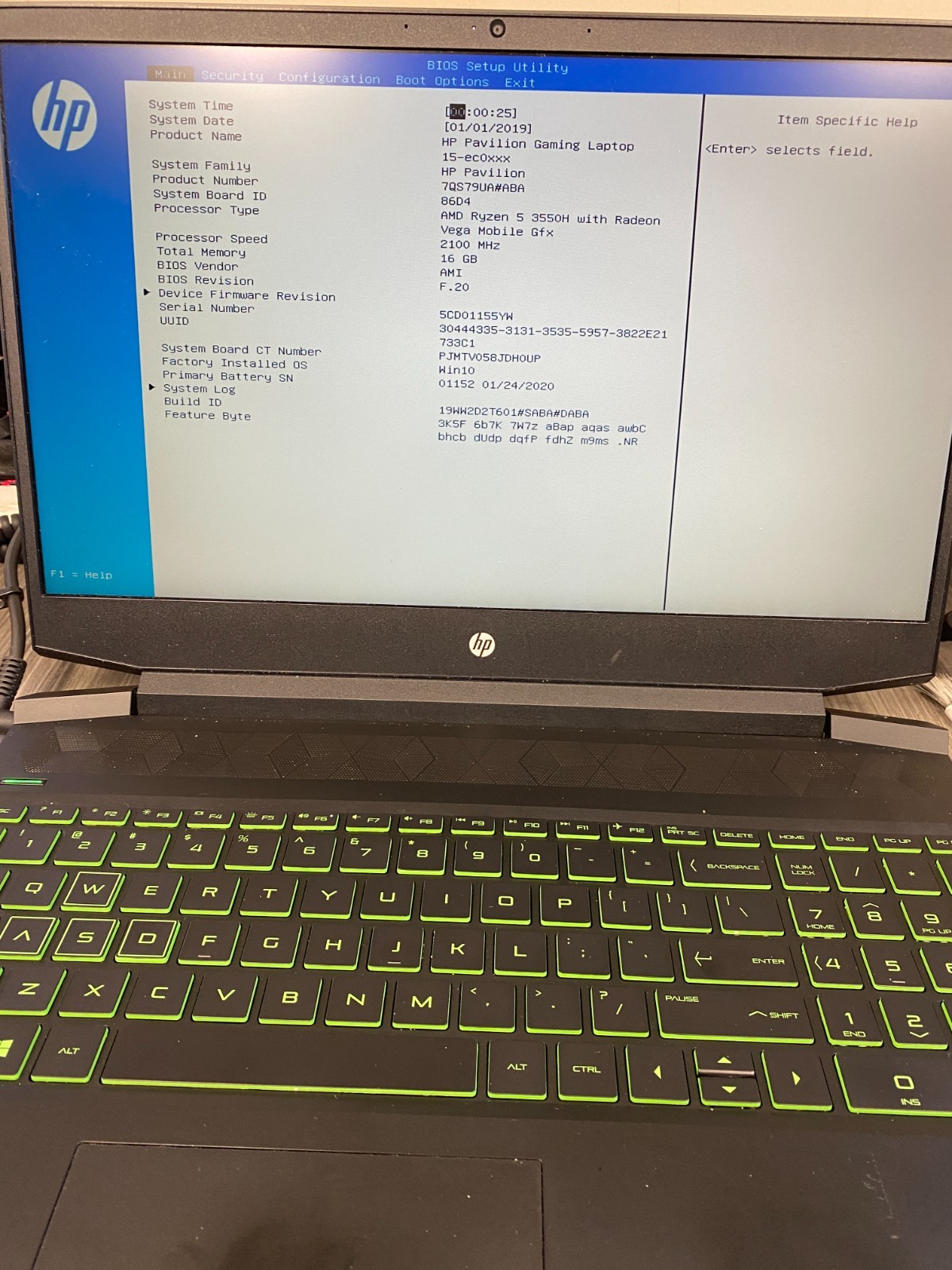 HP Pavilion Gaming 15-ec0xxx Ryzen 5 3550H 12GB GTX 1050 No SSD – Bad Batt PARTS
