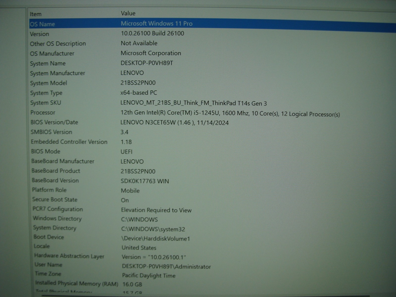 Lenovo ThinkPad T14s Gen 3 14″FHD+ i5-1245U 1.6Gh 8GB 256GB SSD PWR Battery