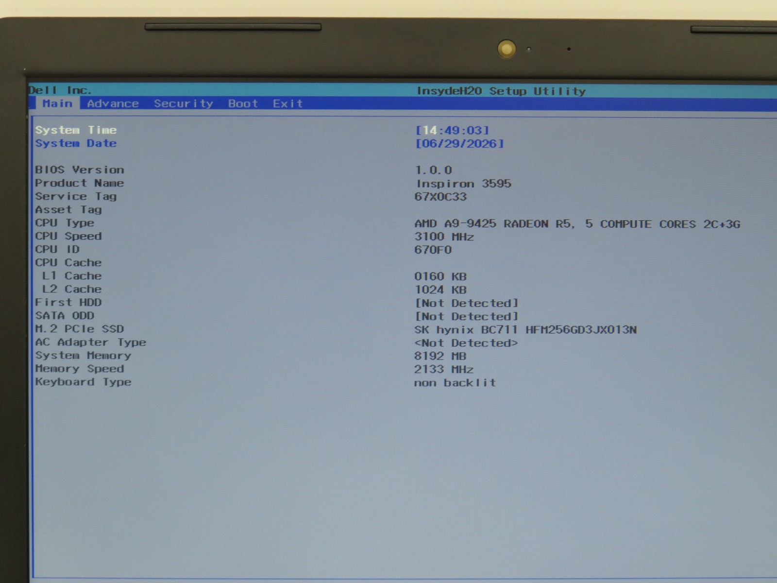 Dell inspiron 3595 AMD A9-9425 @ 3.1GHz 8GB DDR4 256GB m2 15.6″ No OS